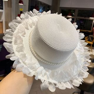 Pháp Hepburn Phong Cách Gạc Ren Rơm Mũ Nữ 2025 Phong Cách Mới Mùa Hè Thời Trang Tính Khí Mặt Nhỏ Chống Nắng Mũ Chống Nắng
