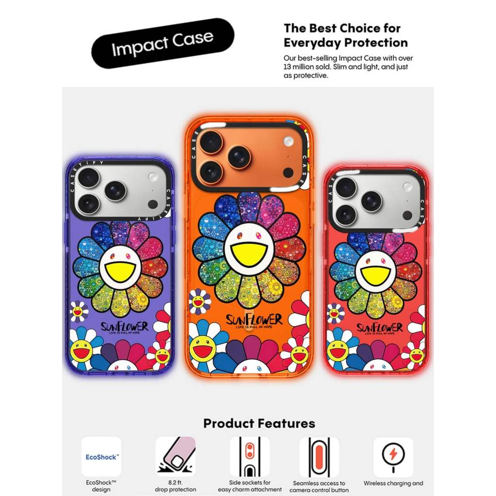 CASECASE X Hoa Hướng Dương Cam / Đỏ / Perri Bộ Sưu Tập Kẹo Tím Màu Trong Suốt Cứng Từ Tính Hút Tác Động Dành Cho Apple IPhone 13 14 15 16 17Pro Max Plus Có Hộp