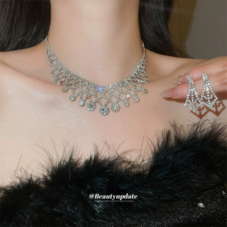 Bộ vòng cổ tua rua hoa đính kim cương gió lạnh