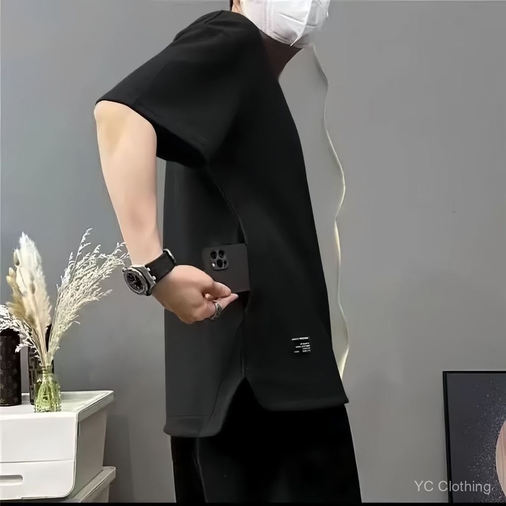 Áo thun nam ngắn tay mới mùa hè, dáng rộng vừa vặn, cỡ lớn, có túi ẩn, áo thun nam mát mẻ và thoáng khí