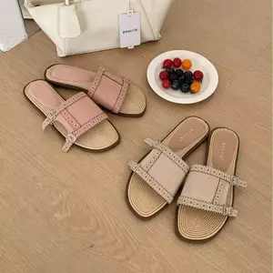 TT Flat Dệt Giày Sandal Mũi Mở Dép Nữ Mùa Hè 2026 Phong Cách Mới