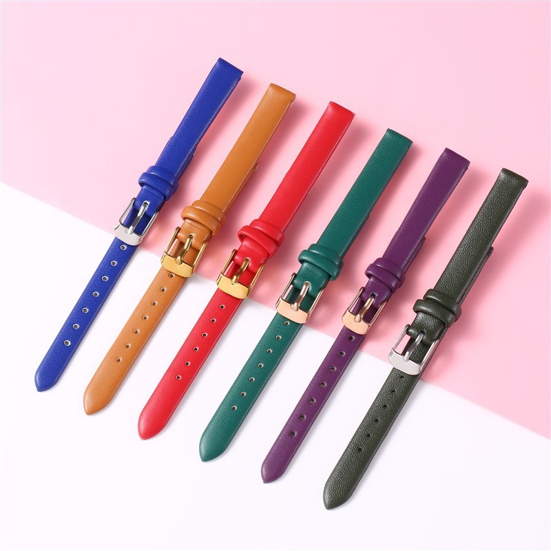 8-24mm Dây đeo đồng hồ bằng da thật mềm nhiều màu siêu mỏng Vintage Dây đeo đồng hồ đa năng chống nước cho nữ Flat Plain Họa tiết đơn giản 8 / 10 / 12 / 14 / 16 / 18 / 20 / 22mm