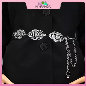 MYPANDA - Thắt lưng nữ mỏng dây xích kim loại với họa tiết lá openwork