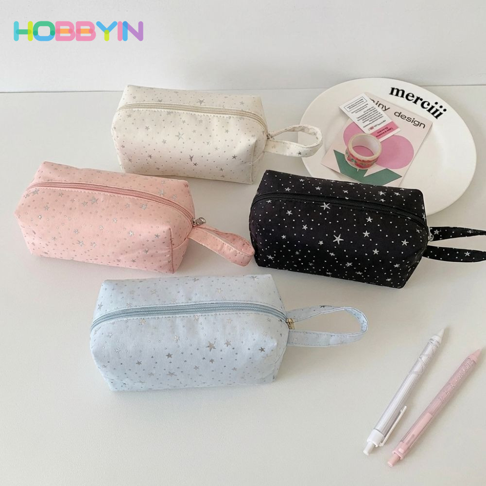 Túi văn phòng phẩm HOBBYIN, Túi đựng bút dây kéo dung tích lớn, Túi đựng mỹ phẩm in hình ngôi sao chấm bi đa chức năng Túi xách Đồ dùng học tập