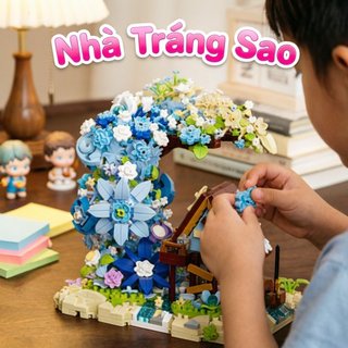 Mô hình lắp ráp nhà cây hoa trăng–Có đèn LED,ánh sáng lung linh–Quà tặng trang trí bàn học – Kiến trúc sáng tạo, đẹp mắt