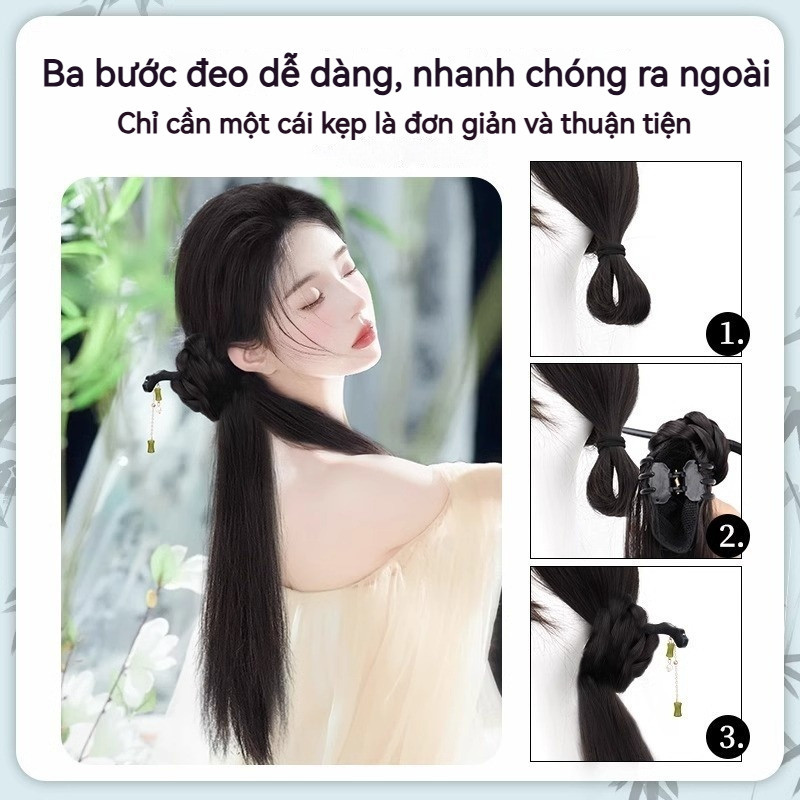Tóc giả đuôi ngựa nữ, phong cách Trung Hoa mới, miếng tóc đuôi ngựa mô phỏng, phù hợp với Hán phục và sườn xám