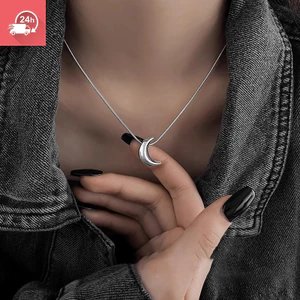 Mặt Dây Chuyền Bạc Mặt Trăng Đơn Giản, Phù Hợp Làm Vòng Cổ và Chuỗi Xương Đòn