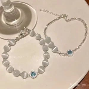 Vòng tay bạc nghiền đính opal tự nhiên - Phong cách sang trọng, đơn giản
