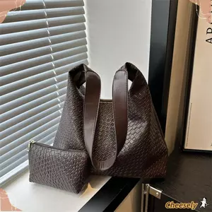 Túi xách CHEESELY, Túi đeo vai PU dung tích lớn, bền bỉ thông thường với ví nhỏ Túi đi lại màu trơn