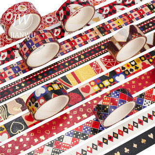 JIANWU 10 Cuộn / bộ Vintage Chơi Thẻ Phong Cảnh Chất Liệu Cắt Dán Thêu Sò Washi Bộ Băng Sáng Tạo DIY Tạp Chí Văn Phòng Phẩm
