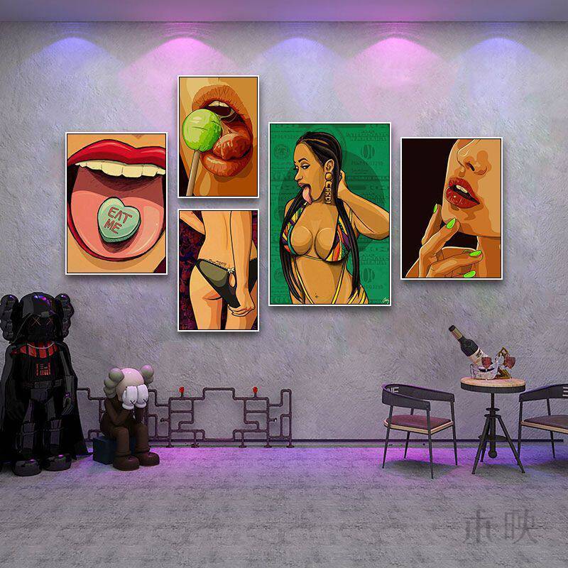 American Retro Bar Canvas Painting No Frame, Wall Art for Pub, KTV Box, Bathroom & Toilet Decor