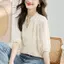 Áo sơ mi voan ngắn tay màu đen mỏng dành cho nữ Áo sơ mi ren phong cách phương Tây dáng rộng che bụng