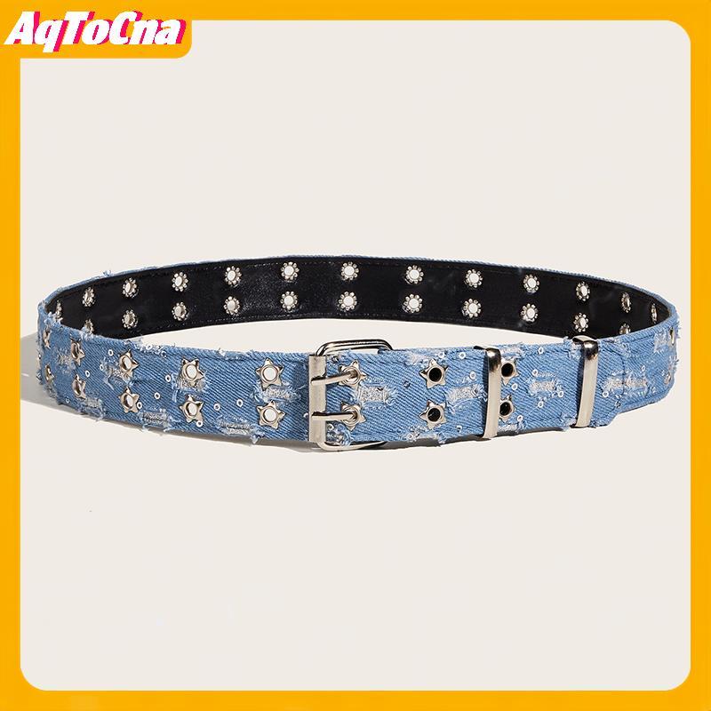 AqToCna Thắt lưng nam nữ PUNK ngôi sao kim sa lấp lánh, dây đeo eo thời trang cho quần jean và váy
