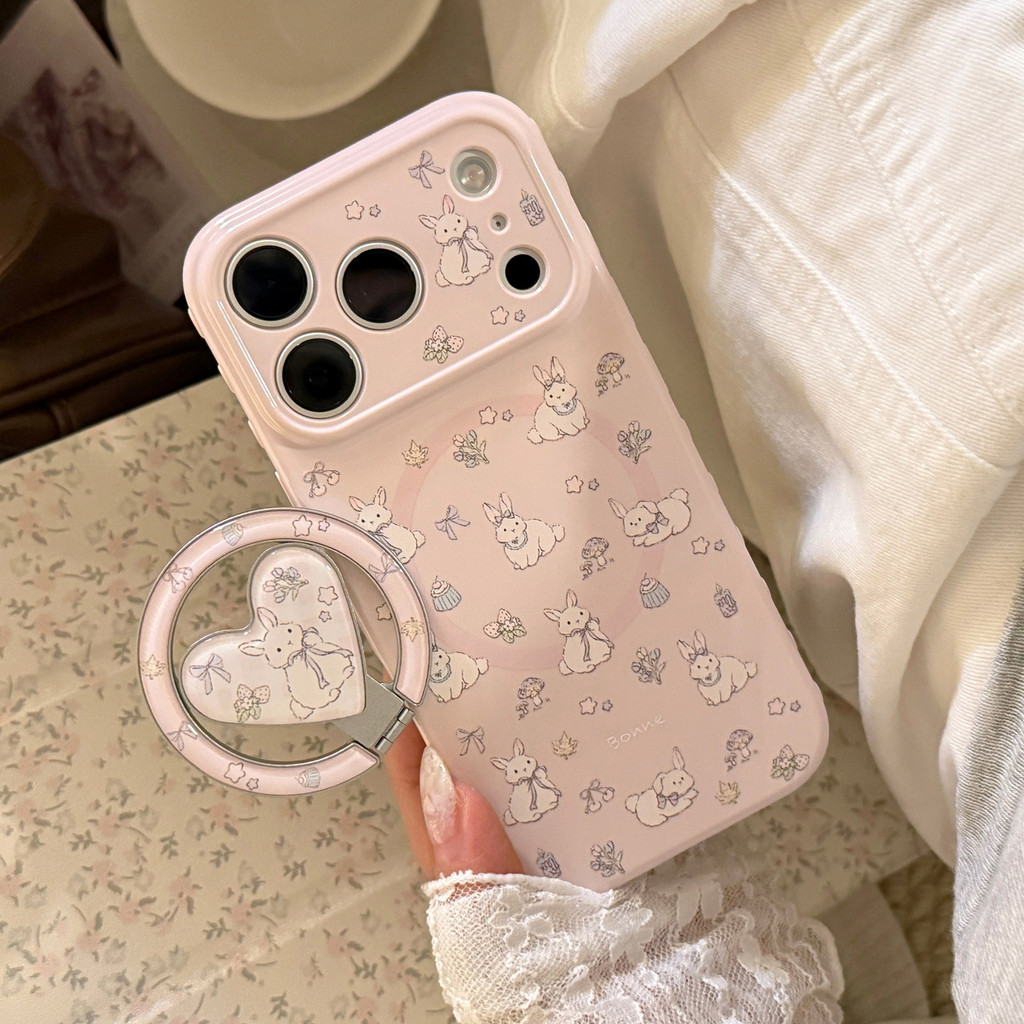 Họa tiết hoạt hình chú thỏ hoa tím phù hợp cho iPhone 17 Pro Max, 17, 16, 15, 14, 13, 12 và 11 ốp điện thoại iPhone từ tính