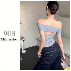 Milyfashion Áo Croptop Y2K Retro Cổ Quay Tay Ngắn Form Slim, Phối Lưng Rỗng Thích Hợp Mùa Hè