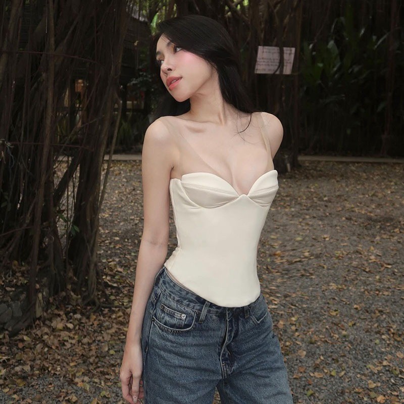 CuteNew Áo Vest Nữ Lưới Cổ Thấp Skinny, Phù Hợp Lễ Hội Âm Nhạc Mùa Hè, Thời Trang Cổ Điển Gợi Cảm