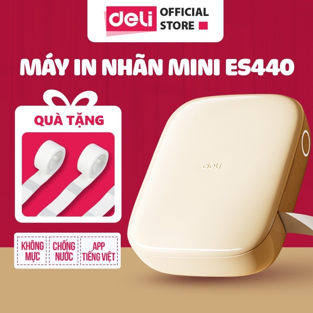 Máy In Nhãn Mini ES440 Deli, Máy In Nhiệt Cầm Tay Bluetooth In Tem Nhãn, Logo, Sticker Không Cần Mực