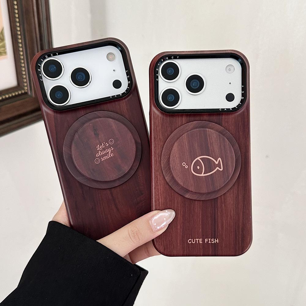 Ốp Lưng Cứng Tương Thích Với iPhone 13 14 14Pro 14ProMax 15 15Pro 15ProMax 16 16Pro 16ProMax 17 17Pro 17ProMax Ốp Nam Châm Họa Tiết Hạt Gỗ Đậm