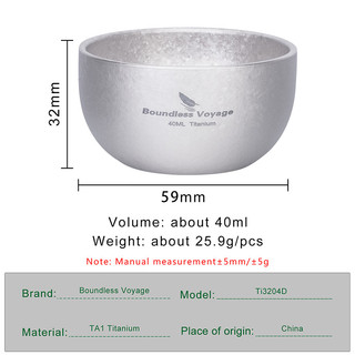 Boundless Voyage Titan Đôi Tường Cốc Mini Trà Sake Cốc Cà Phê Cốc Cắm Trại Drinkware, Pha Lê Bạc, 40ml, ti3204D