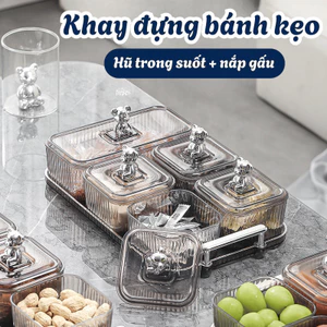 Khay Đựng Mứt Tết Trong Suốt Nắp Gấu Bearbrick Kèm Khay – Hũ Đựng Bánh Kẹo, Trái Cây Khô Sang Trọng