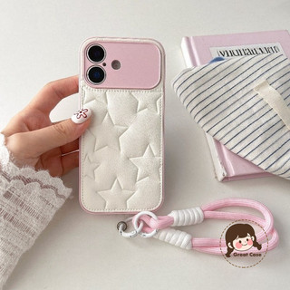Ốp điện thoại dập nổi Ins Style Stars cho Xiaomi 17 Pro Max 15 14 Pro 13 Poco F8 F7 F6 Pro Ultra X7 Vỏ khung màu hồng dễ thương Vỏ bảo vệ ống kính sang trọng có dây buộc ngắn