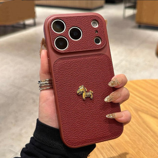 Bảo Vệ Toàn Diện Mạ 3D Ngựa Vàng Cam Da PU Ốp Lưng Điện Thoại iPhone 17Promax 17Pro 13 14 15 16 Pro Max Chống Sốc Nữ Vỏ Điện Thoại Di Động