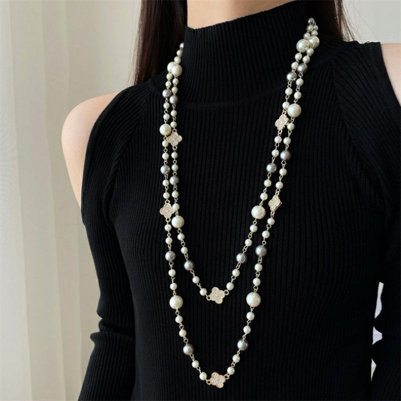 Vòng cổ ngọc trai dài cao cấp nhẹ sang trọng mới dây chuyền áo len đa năng thời trang