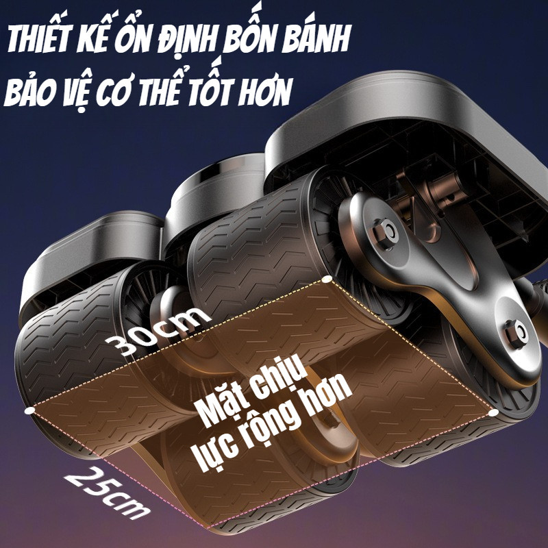 Bánh Xe Tập Bụng 4 Bánh Thông Minh Thế Hệ, Có Trợ Lực, Màn Hình LED,Dụng Cụ Plank Tại Nhà