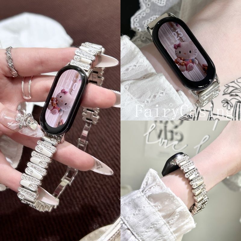 Dây đeo kim loại kim cương phổ biến cho Xiaomi Band 10 9 8 7 6 5 4 3 Vòng đeo tay bằng thép không gỉ cho dây đeo cổ tay Xiaomi Band 10 NFC