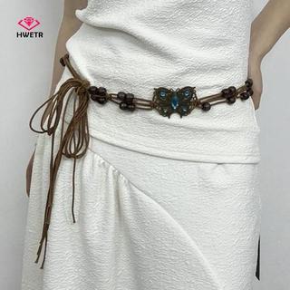 HWETR Phong Cách Bohemian Dệt Nước Phong Cách Dân Tộc Handmade Hạt Gỗ Nữ Thắt Lưng Thường Ngày Kỳ Nghỉ Phong Cách Dây Thắt Lưng Mới