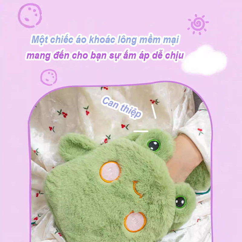 Túi Chườm Nóng Lạnh Dung Tích1000ml - Cao Su Bọc Vải Lông, Quà Tặng Thiết Thực Cho Bạn Gái