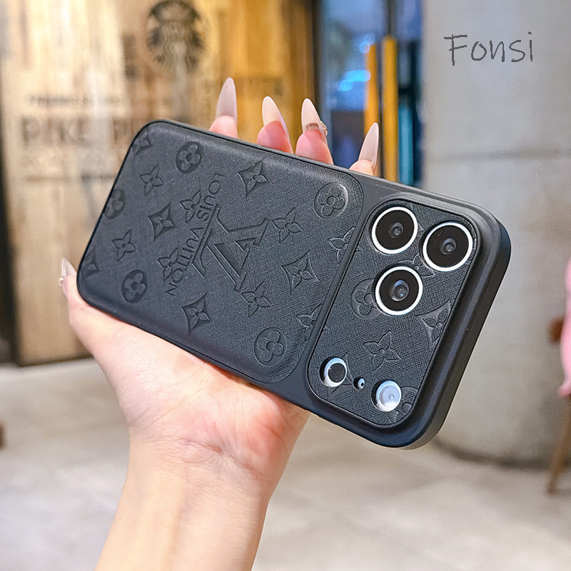 Ốp Điện Thoại Da PU Cao Cấp Có Kim Cương Bling Thiết Kế Nổi Cửa Sổ Lớn Cho IPhone 17 16 15 14 13 Pro Max