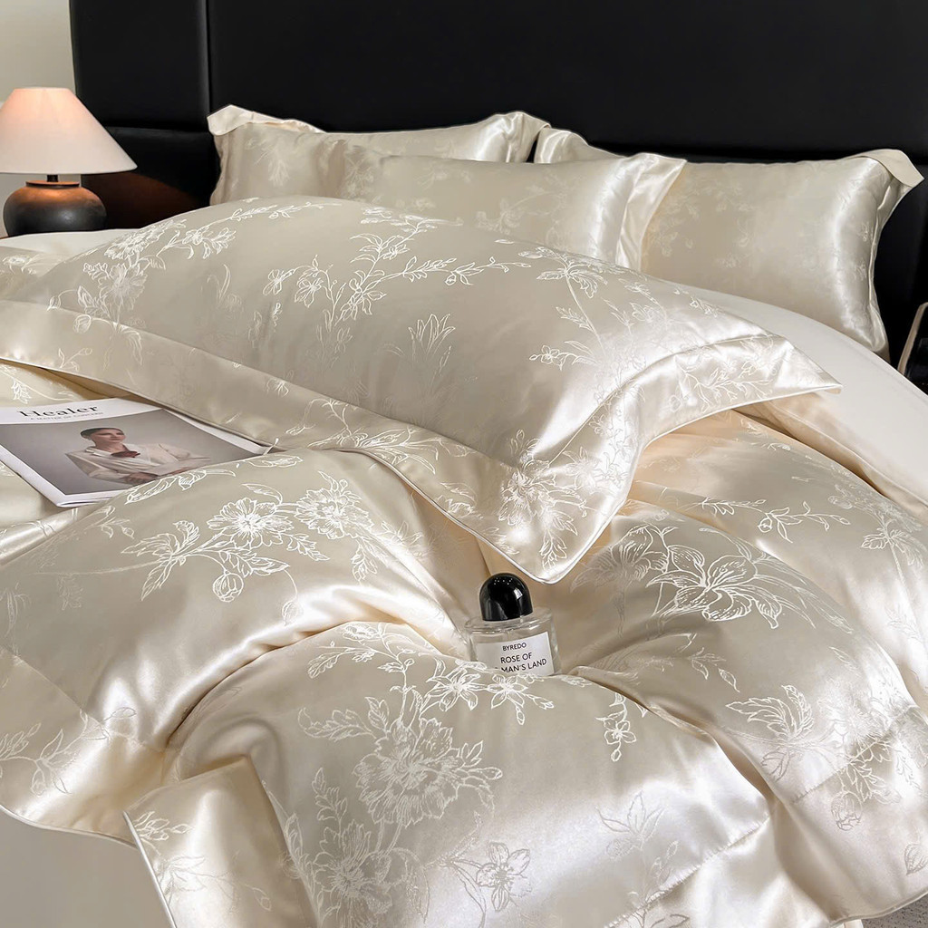 (L42642) Set vỏ chăn  ga phi lụa với họa tiết vân chìm tinh tế và sang trong, phong cách hoàng gia Memminbedding Luxury