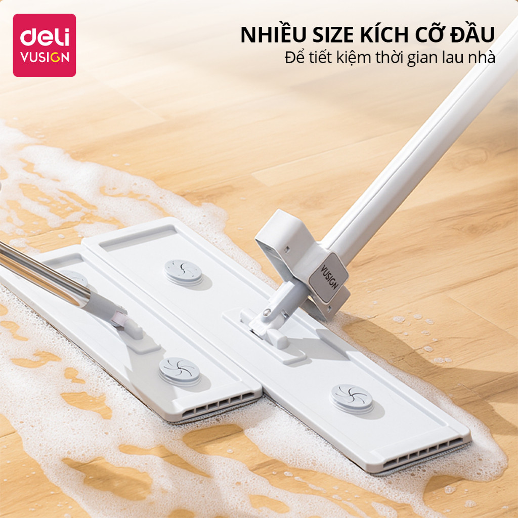 Cây Lau Nhà Tự Vắt Deli Vusign  Đầu Xoay 360 Độ Linh Hoạt KÈM 2 BÔNG Chổi Lau Nhà Thông Minh Lau Sạch Mọi Góc
