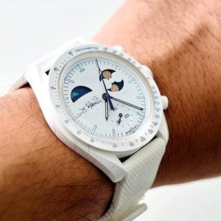 Đồng hồ nam pha trăng lạnh màu trắng Snoopy Chronograph Full chức năng Tachymeter Đồng hồ đeo tay thạch anh thể thao dành cho nam và nữ