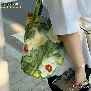 Túi bucket RANGEJUCE, túi đeo vai dung tích lớn, túi xách họa tiết hoa sáng tạo, phù hợp với thời trang nữ