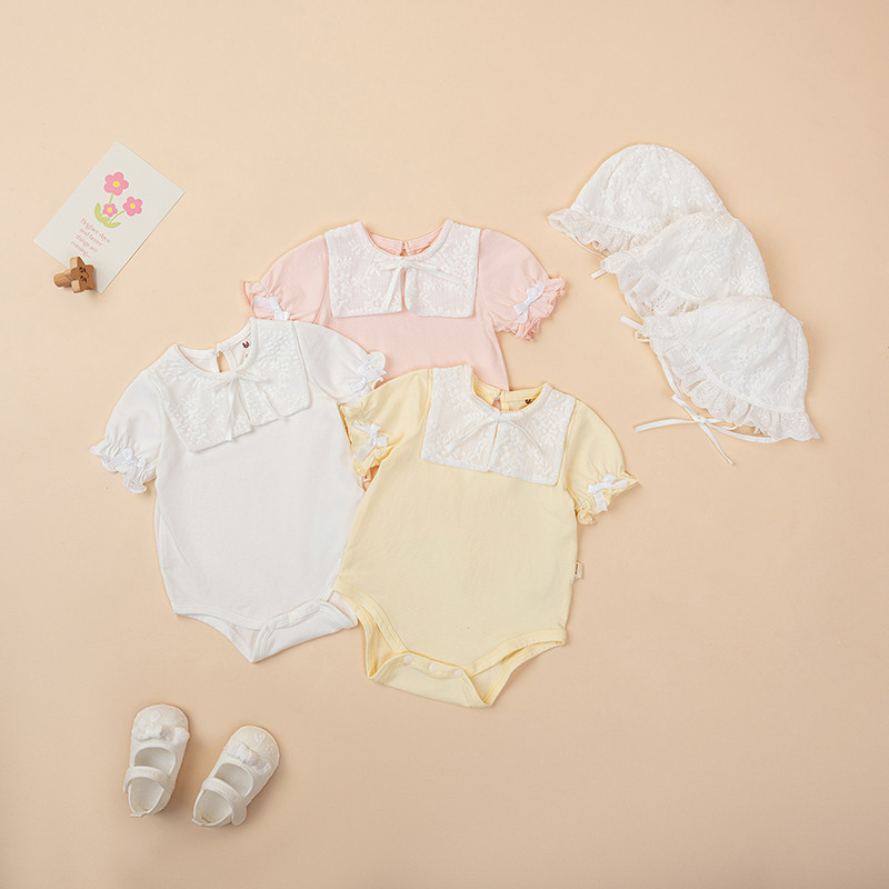 Body chip bé gái phối cổ ren kèm mũ chất Tencel thông hơi kháng khuẩn cho bé - Bodysuit unbee