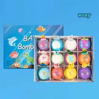 WOAY Bom tắm trẻ em, với đồ chơi Bom tắm chủ đề đại dương kèm theo, Quà tặng Spa đổi màu sắc Bộ bóng muối tắm nhẹ nhàng