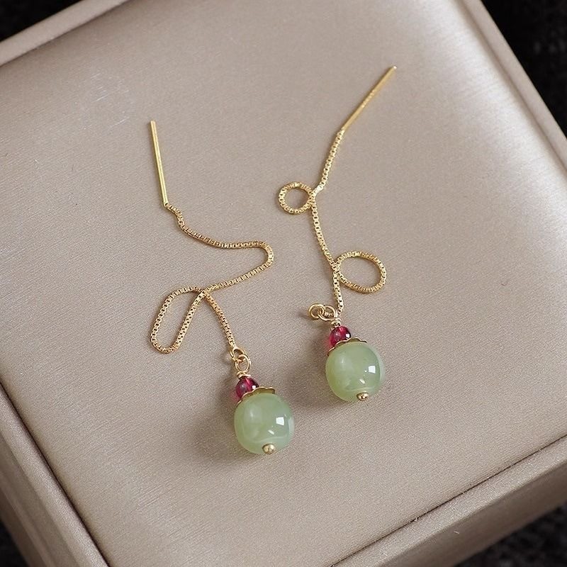 Bông tai dài Sapphire thiết kế đơn giản cổ điển