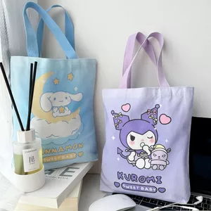 Túi vải Sanrio Túi đeo vai Lớp đi lại Học sinh trung học cơ sở Hướng dẫn Kuromi Hoạt hình Dây kéo
