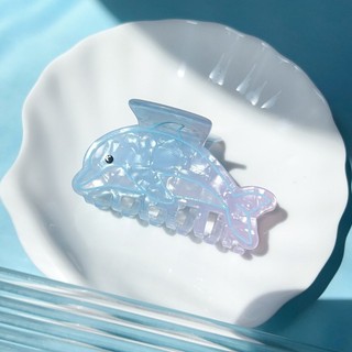 Kẹp Tóc Hình Cá Mập Dễ Thương với Sao Biển và Xương Cá Heo, Thiết kế Màu Xanh Gradient