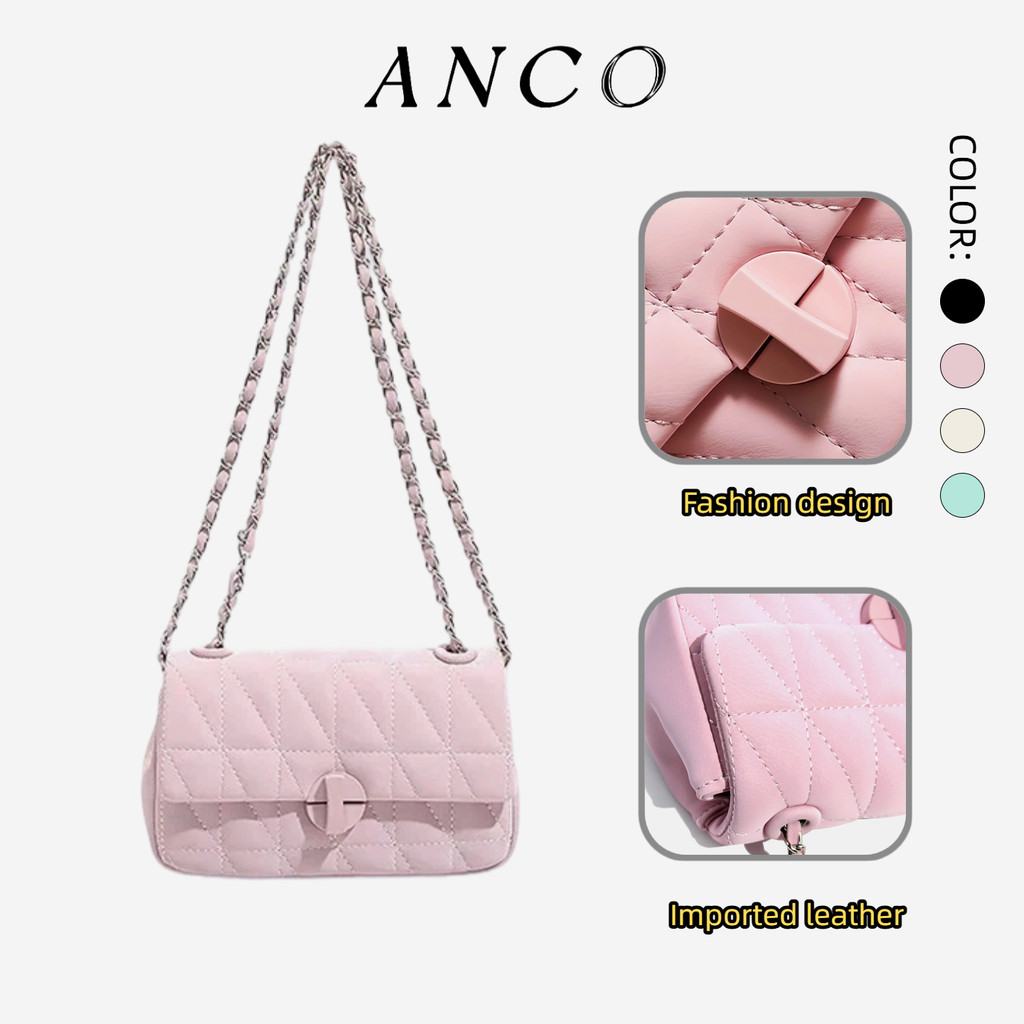 ANCO 2026 Phụ nữ mới chuỗi vuông kim cương lưới chéo nách túi nhỏ du lịch chéo túi đeo vai đơn du lịch Lăng Cách mẫu túi xách vuông