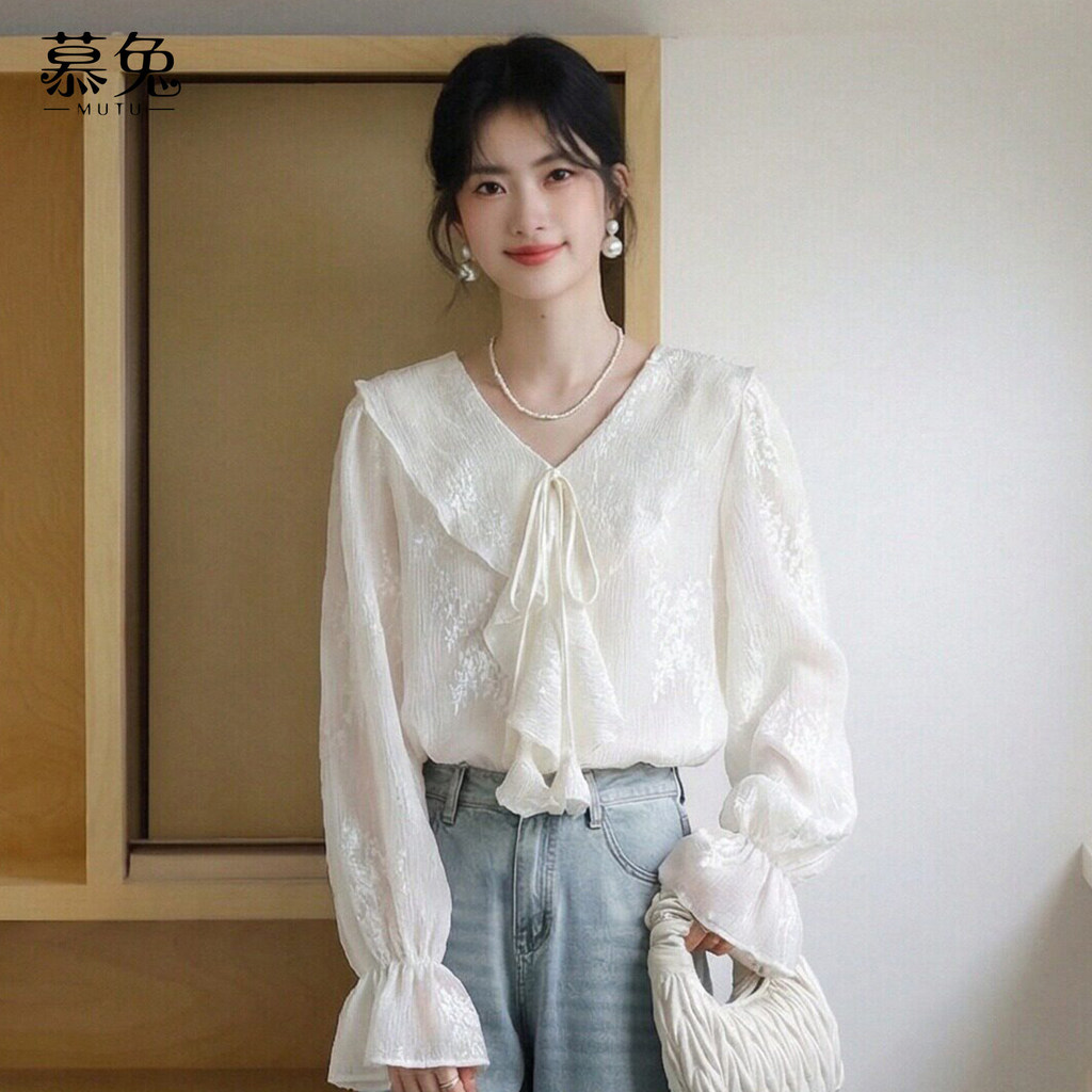 Mutu Áo sơ mi nữ Jacquard xù mùa xuân 2026 phong cách mới tinh tế