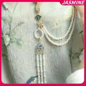 JASMINE Giả Ngọc Trai Nữ Hanfu Trang Trí Trang Sức Thời Trang Treo Dài sel Sườn Xám Phụ Kiện Hợp Kim Sườn Xám Bấm Ve Áo JASMINE