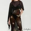 Khăn Choàng Poncho Nữ Sheer Mesh Màu Trơn Cổ Tròn Viền Bất Đối Xứng