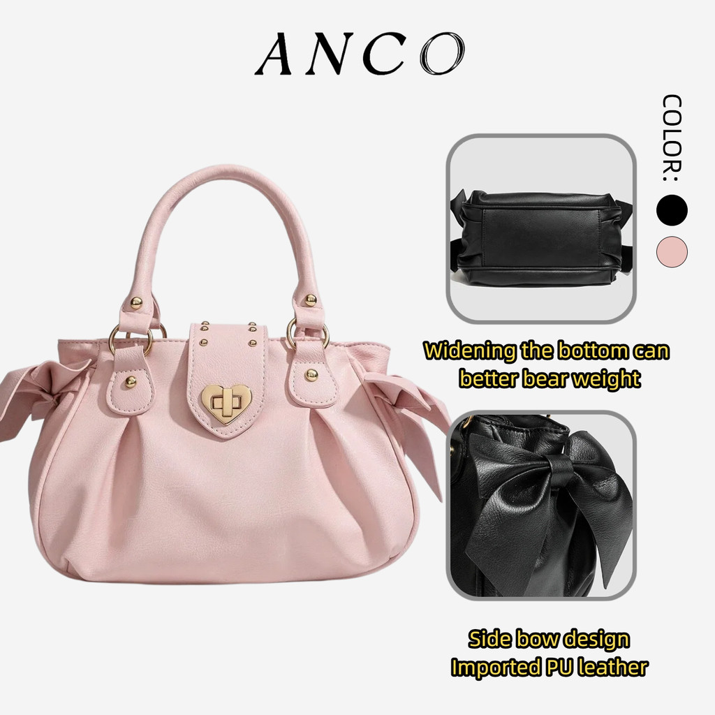ANCO 2026 Cô gái ngọt ngào cấu trúc mềm nhỏ vai túi du lịch Vintage xách tay thiết kế túi vai đơn ngang rắn màu cho phụ nữ