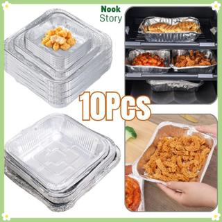 [Giao hàng từ Việt Nam] Hộp giấy nhôm 10 chiếc NOOKSTORY, Dụng cụ nướng bánh BBQ Khay giấy thiếc thực phẩm có thể tái sử dụng, Khay chiên không khí chống dính 6 / 7 / 8 Inch chống dầu