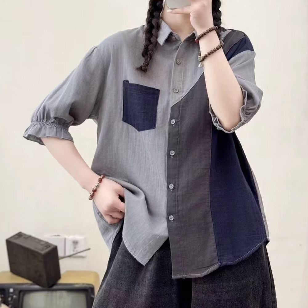 Áo sơ mi nữ tay ngắn cotton dáng rộng, nhiều màu lựa chọn