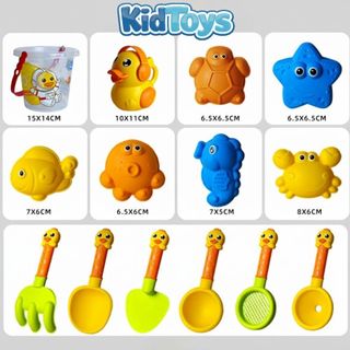 Bộ xúc cát vịt vàng 14 món KidToys – đồ chơi đi biển kèm xô và bình tưới cho bé