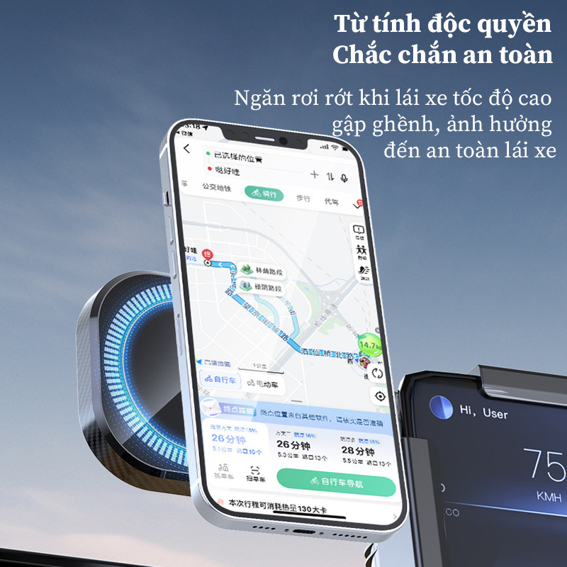 Giá Đỡ Điện Thoại Ô Tô Từ Tính Xoay 360° - Tự Động Màn Hình Dọc/Lật Ngang, Lực Hút Cực Mạnh, Gắn Bảng Điều Khiển